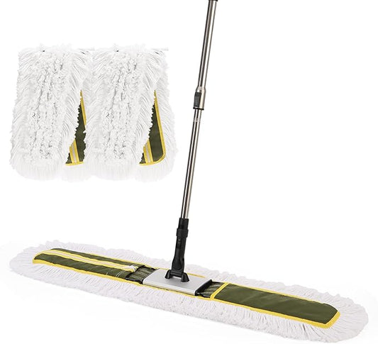 36" Commercial Dust Mop for Hardwood Floors, Tile, Laminate & Concrete - Heavy Duty Industrial Mop with Telescopic Handle, 2 Washable Microfiber Pads, Cleaning for Home, Warehouse, Office