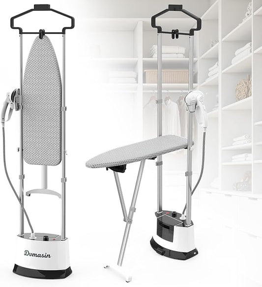 Standing Garment Steamer 1500w Professional Steamer for Clothes with Flat & Hanging Iron Options, Dry & 3-Stage Steam Ironing, 30s Fast Heat-up, Ironing Board, 1.6L/54FL.OZ Water Tank