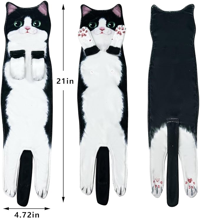 PAT JUUMG Funny Cat Hand Towels for Bathroom Kitchen Decor, Cute Decorative Hanging Face Towels, Super Absorbent Soft, Housewarming Gift, Cat Lovers Gifts for Women (2 Pack)