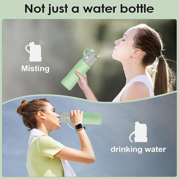 Electric Misting Water Bottle – 2-in-1 Insulated Stainless Steel Bottle with Dual-Speed Cool Mist, 24hr Cold Retention, Leakproof Straw-Free Design for Gym, Hiking, Golf & Beach