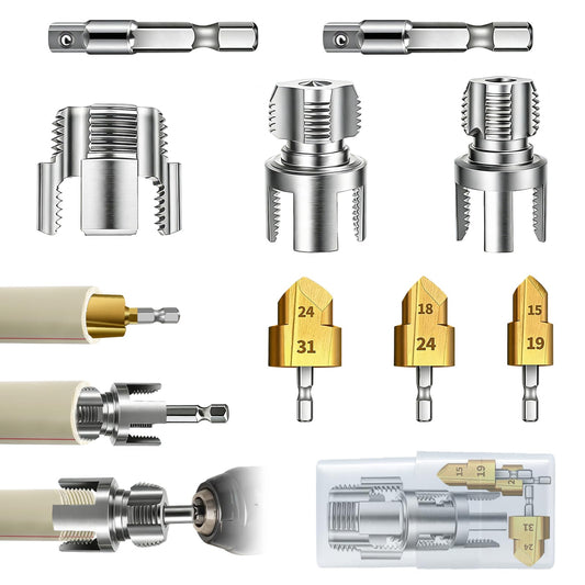 3PCS PVC Pipe Threader Tool Kit-1/2" 3/4" 1" Dual-Function - Image 1