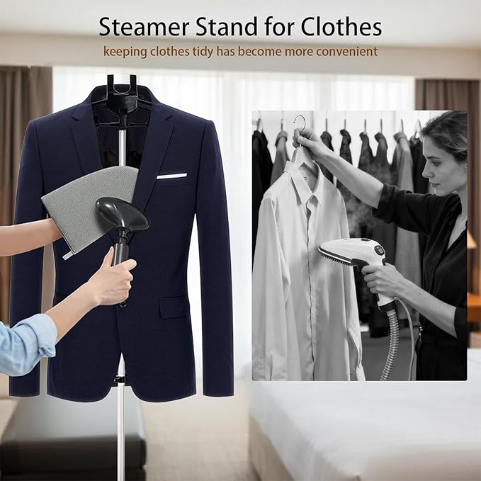 Garment Steamer Stand for Clothes, 32-63 Inch Portable Clothes Stand for Clothing Graduation Gowns, Coats and Shirt Display, Steam Iron Stand, Including Ironing Gloves, Clothes Rac, Hair Remover ﻿