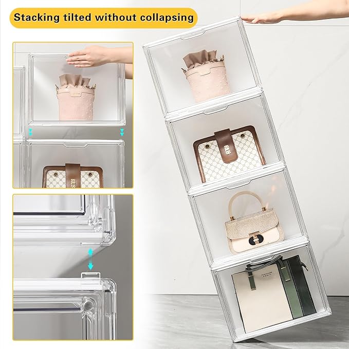 Clear Acrylic Display Case with Light, Dustproof Stackable Showcase for Collectibles, Figures, Shoes, Toys & Jewelry - Plastic Storage Bins Support Voice Control Lighting