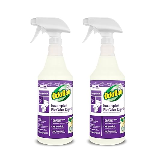 OdoBan Professional Cleaning Ready-to-Use BioOdor Digester Harsh Aroma Counteractant, Made in the USA, Eucalyptus Scent, 2-Pack, 32 Ounce Sprays Each