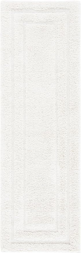 SAFAVIEH Florida Shag Collection Area Rug - 2'3" x 15' Runner, Creme/Creme, Geometric Design, Plush 1.2 Inch Thick Ideal for High Traffic Areas in Living Room, Bedroom, Dining (SG454-1111)