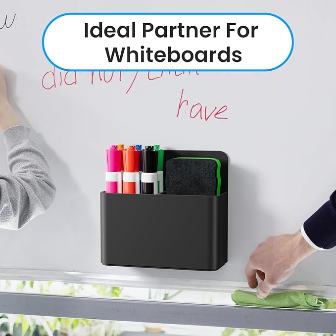 3 Pack Magnetic Dry Erase Marker Holder, Wall Pen Holder for Whiteboard, Magnet School Locker Organizer Accessories, Self Adhesive Pencil Cup, Pen Caddy, Classroom Organization (Black)