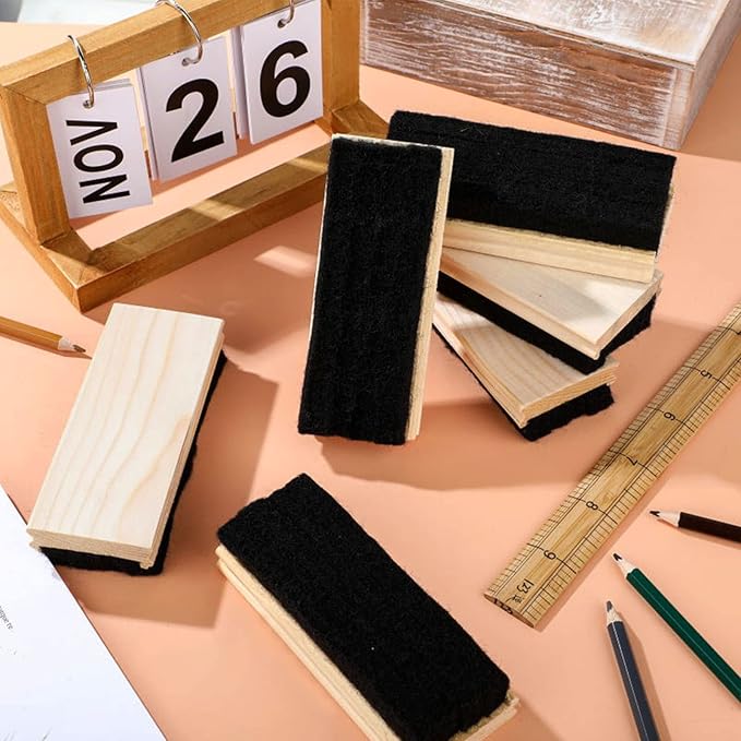 Felt Campus Style Erasers, Cleaner Dusters Felt Chalkboard Eraser for Kids Wood Chalk Eraser for Chalkboard Cleaners Dusters for Markers White Black Boards Paint School Students Teachers (6 Pieces)
