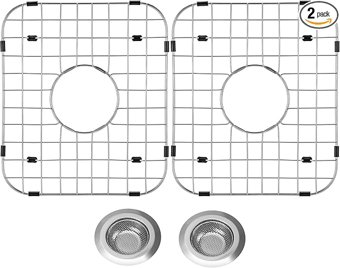 4Pack Sink Protector Grid 13.7"x11.6"X1", Stainless Steel Sink Protectors for Kitchen Sink with Center Drain Hole, Rust-Resistant Metal Sink Protector with 2Pack Sink Strainers (Center Drain/Set 2)