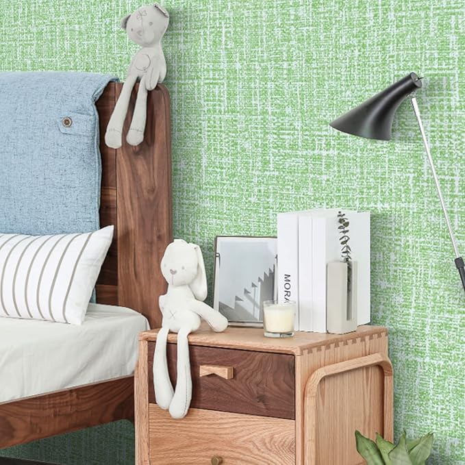 Peel and Stick Wallpaper Green Grass Cloth Wall Paper - 15.7 x 300 Inch Self Adhesive Wallpaper Peel and Stick, Easy to Paste Wall Contact Paper for Stand Liner, Table and Door Makeover Decor