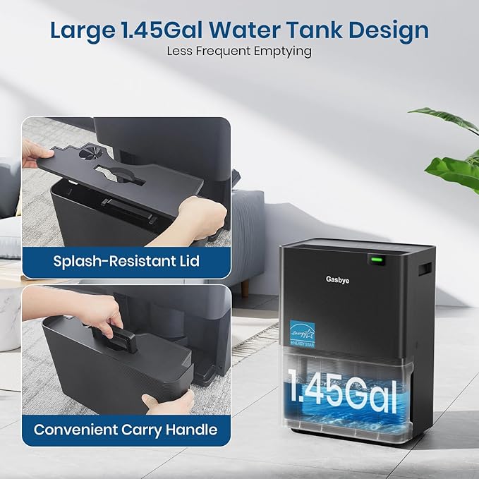4500 Sq.Ft. 2025 Energy Star Dehumidifier for Basement with Drain Hose, Max 75 Pints/D Dehumidifier for Large Room, [43dB Quiet Compressor], Easy Drainage, Auto-restart, Black