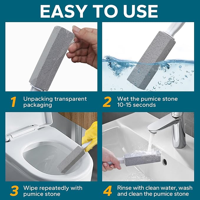 Emycool Pumice Stone Toilet Bowl Cleaner, 12 Pack Toilet Pumice Stone with Handle for Toilet Cleaning, Bathtubs, Sinks, Swimming Pools, Grills