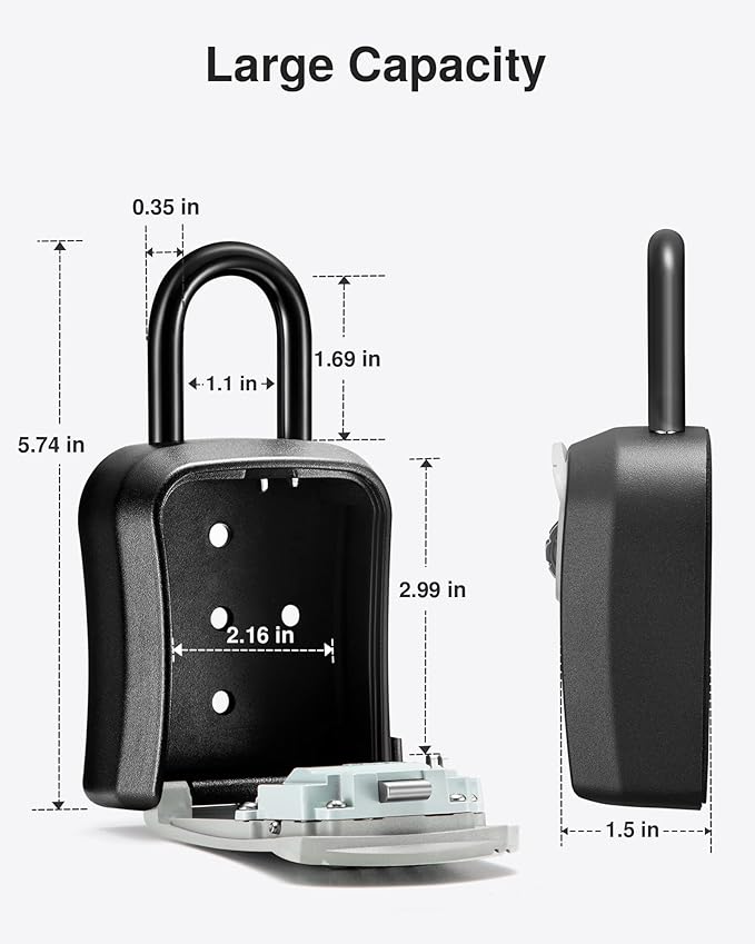 Puroma Key Lock Box, Portable Combination Lockbox Wall-Mounted Key Storage Box for House Keys, Resettable Code Safe Security Lock Box for Home, Office, Apartment Spare Key Storage (1 Pack, Gray)