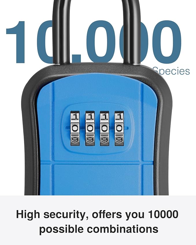 Puroma Key Lock Box, Portable Combination Lockbox Wall-Mounted Key Storage Box for House Keys, Resettable Code Safe Security Lock Box for Home, Office, Apartment Spare Key Storage (1 Pack, Blue)