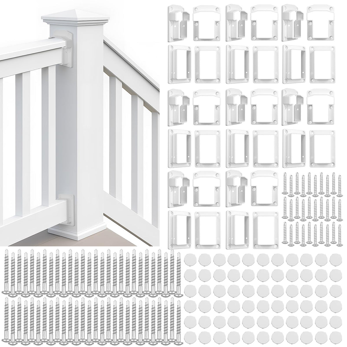 Beeveer 8 Sets Vinyl Fence Railing Bracket Kit with Screws - Image 1