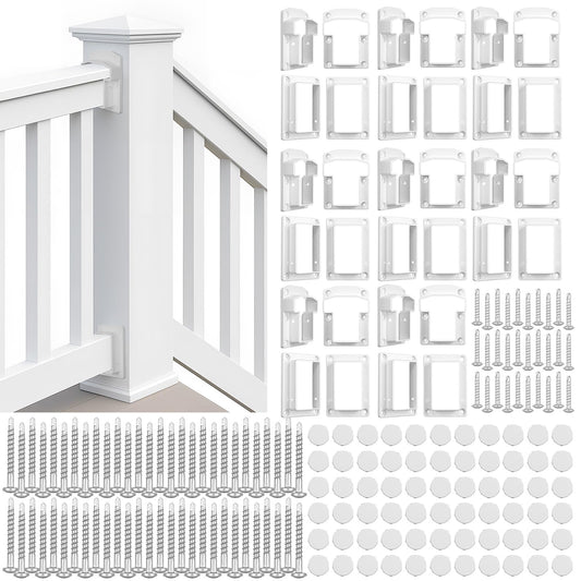 Beeveer 8 Sets Vinyl Fence Railing Bracket Kit with Screws - Image 1