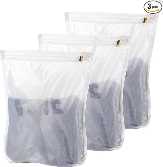 3 Pack Mesh Wash Bag Travel Storage Organize Bag, Honeycomb Mesh Laundry Bags for Delicates, Durable Versatile Clothing Washing Bags for Laundry, Travel, Storage (12''× 16'')