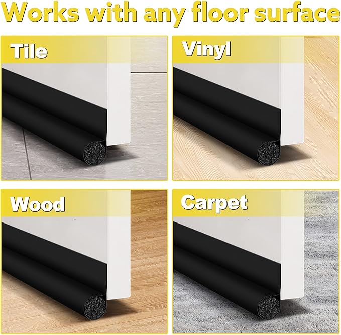 HomeProtect Door Draft Stopper 30 Inch, Weather Stripping with Strong Adhesive for Bedroom Essential Home Protection for 1.5 Gaps Interior Front Door Sweep for Bottom of Door,Easy to Install, Black