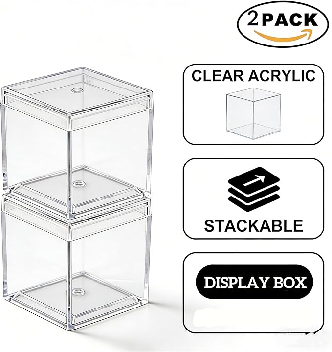 KissYou Small Acrylic Box with Lid Clear Candy Boxes Acrylic Square Cube 4 Pieces Display Case Transparent Jewelry Storage Box Party Decorative Boxes