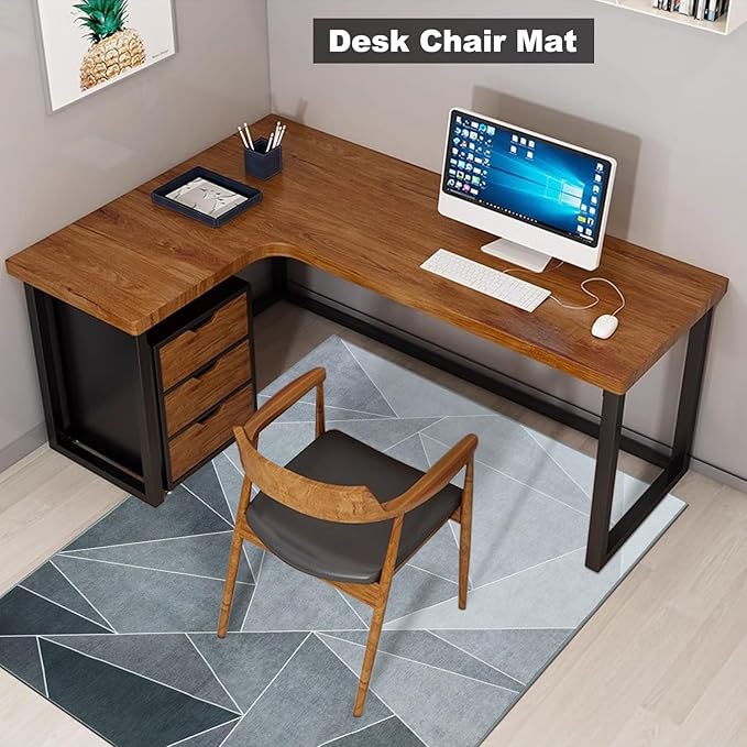 Office Chair Mat for Hardwood Floor,60"x48" Under Desk Mat, Computer Chair Rug,Anti-Slip Carpet Chair Mats Floor Protector for Home Office,Black Grey