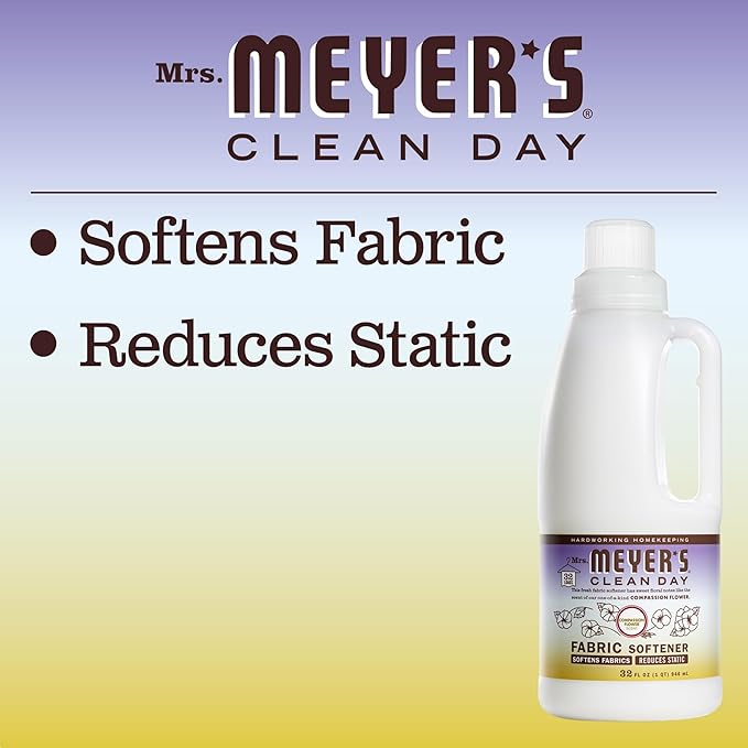 MRS. MEYER'S CLEAN DAY Liquid Fabric Softener,Infused with Essential Oils,Paraben Free,Compassion Flower,32 oz (32 Loads),(Pack of 4)