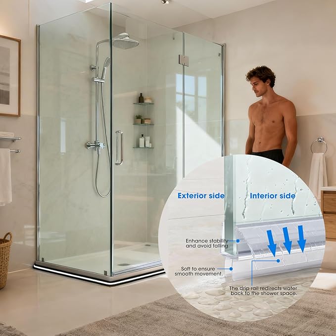 39 inch Shower Door Bottom Seal, 6 Pack Frameless Glass Shower Door Sweep Strip for 3/8'' Glass Stop Shower Leaks and Create a Water Barrier