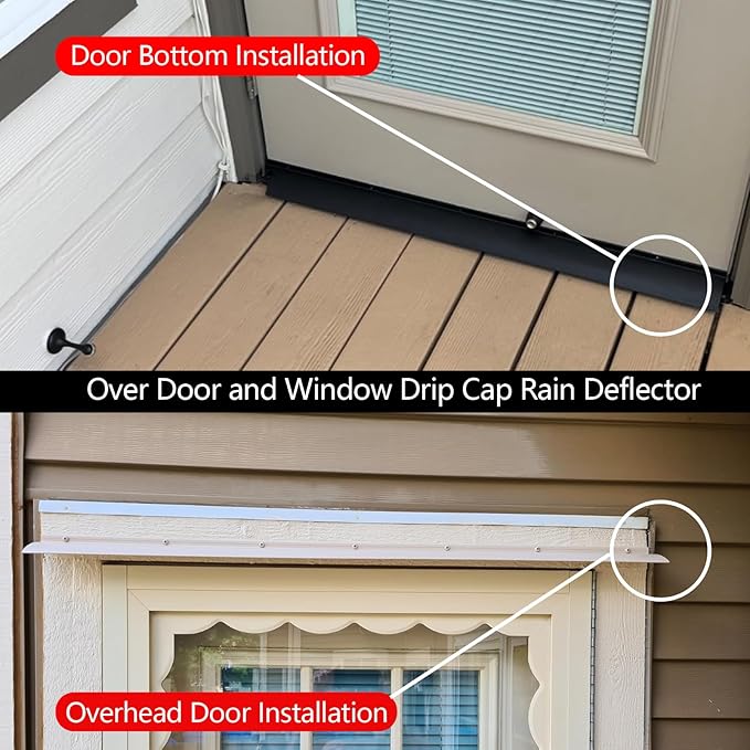 Aluminum Overhead Rain Drip Cap Guard for Exterior Door and Window Top,43.3” Drip Edge Flashing, Deflectord,Diverter, Anodized 1PCS Black