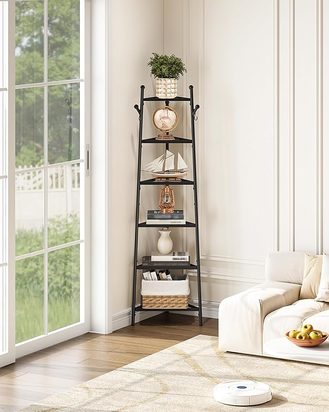 6-Tier Cookware Stand, Triangle Shelf Storage Tower for Kitchen, Pans Pots Storage Rack, Metal Wire Shelf Organizer, Corner Shelf, for Kitchen, Living Room, Black TPR14BB