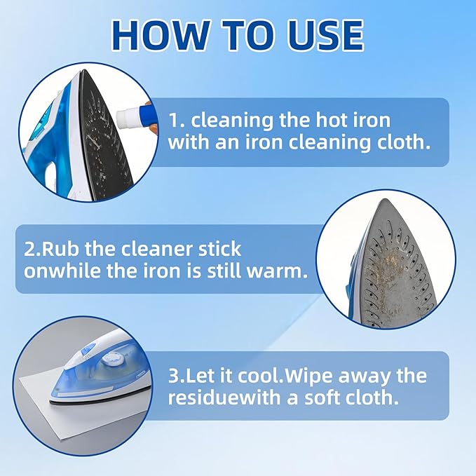 32 Pcs Iron Cleaner Set Include Cleaner Stick for Hot Soleplate and 30 Pcs Cleaning Cloth Steam Iron Residue Remover and Plate Descaler Removes Stains, Starch, Melted Fabrics, Glue, Non Toxic