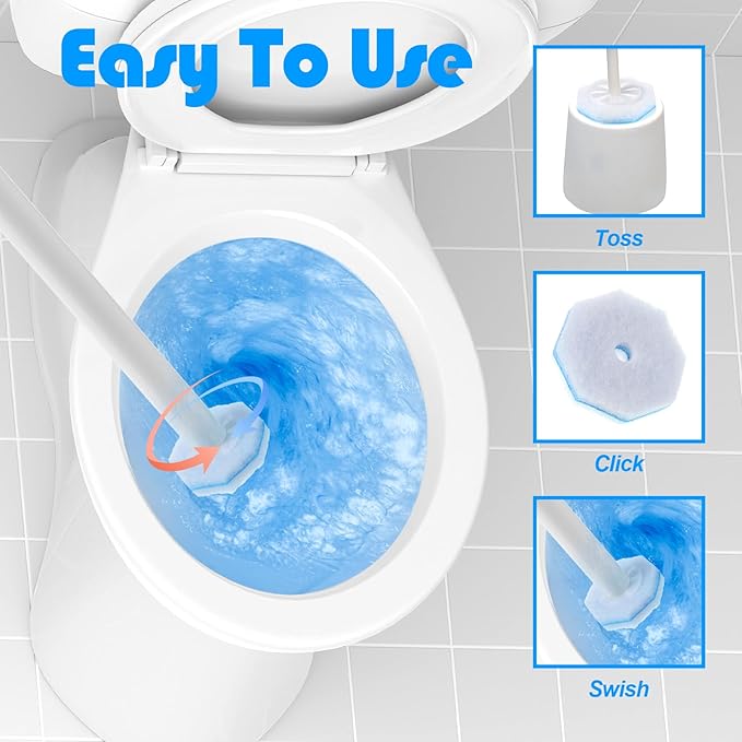60 Counts Disposable Toilet Wand Refills Compatible with Most Bowl Brush Wand, Toilet Bowl Cleaner Refill Pads, Disposable Bathroom Toilets Brush Scrubber for Deep Cleaning Stain Removal