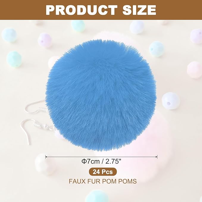 PATIKIL Faux Fur Pom Poms for Hats, 24 Pcs Fluffy Soft Fur Poms Balls with Elastic Loop for Keychain Knitting Hats DIY Scarves Gloves Bag Christmas, Sky Blue