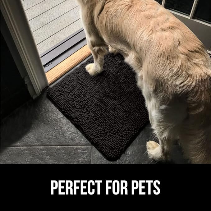 GORILLA GRIP SoakSTOPPER Dog Door Mat, Machine Washable Rug Absorbent Doormat Captures Moisture Mud Dirt, Quick Dry Soft Chenille Entryway Rugs Indoor Entrance Mats for Dog Paws, 24x16 Black