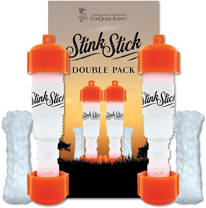 Conquest Scents Stink Stick – Orange Double Pack | Scent Dispenser with Fiberglass Wick for Liquid Hunting Scents or Wax Tubes | Leak-proof Yardage Markers and Hanging Scent Tools for Deer Hunting
