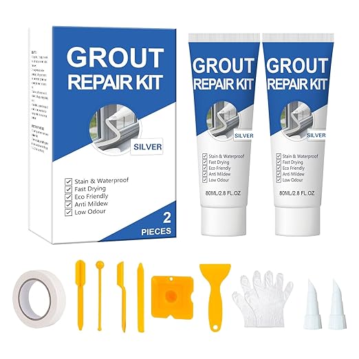 Tile Grout Repair Kit, 2 Pack White Grout Filler, Fast Drying and Waterproof Tile Grout Repair for Bathroom Shower Kitchen, Restore & Renew Tile Joints Line