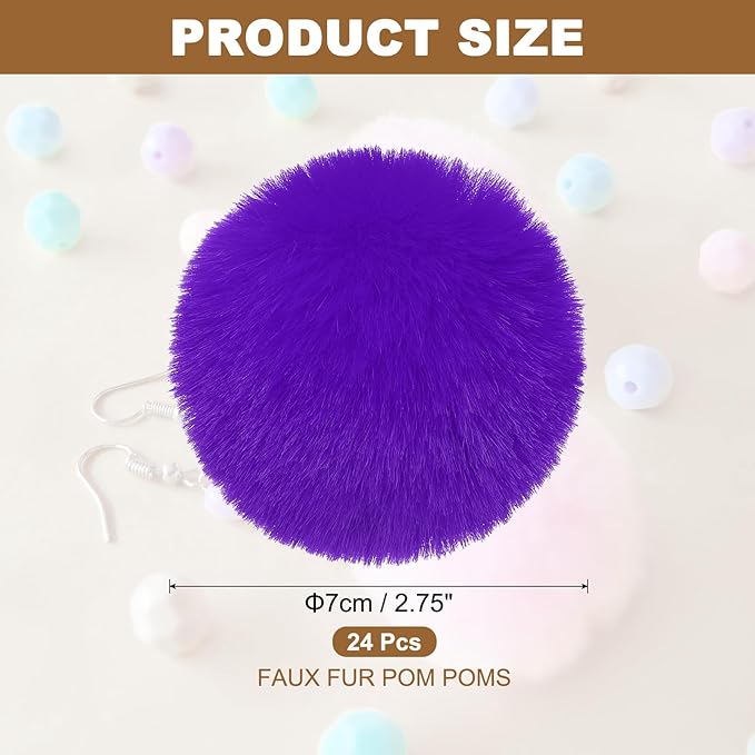 PATIKIL Faux Fur Pom Poms for Hats, 24 Pcs Fluffy Soft Fur Poms Balls with Elastic Loop for Keychain Knitting Hats DIY Scarves Gloves Bag Christmas, Purple