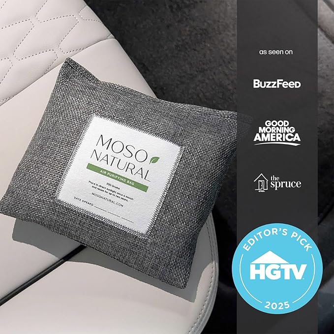 Moso Natural Charcoal Odor Absorber for Cars, 300g Bamboo Charcoal Air Purifying Bag, Unscented Odor Eliminator, Lasts Up to 2 Years, HGTV Editors’ Pick