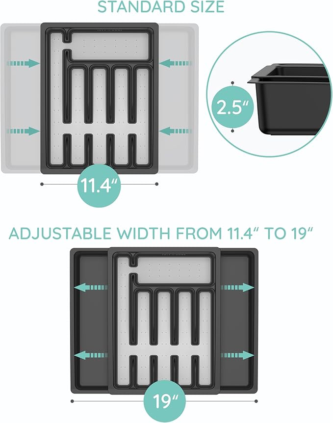 JULY HOME Expandable Kitchen Drawer Organizer - Plastic Flatware Utensil Holder Cutlery Tray Multipurpose Organizer,Tip-Out Trays