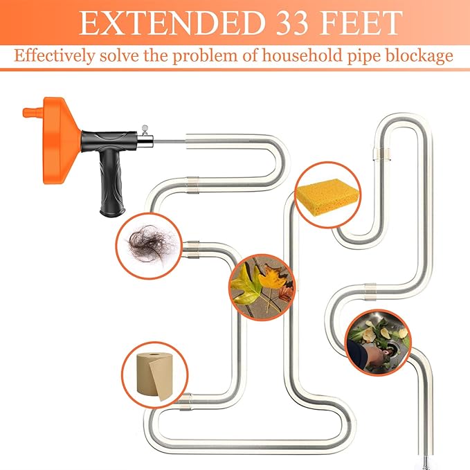 33 Feet Drain Snake Auger, Plumbing Snake Drain Hair Clog Removal Tool, Sink Unclogger Drain, Heavy Duty Toilet Snake Auger, Cleaner Tool for Bathroom Kitchen Tub Shower Drain Clog Remover with Gloves