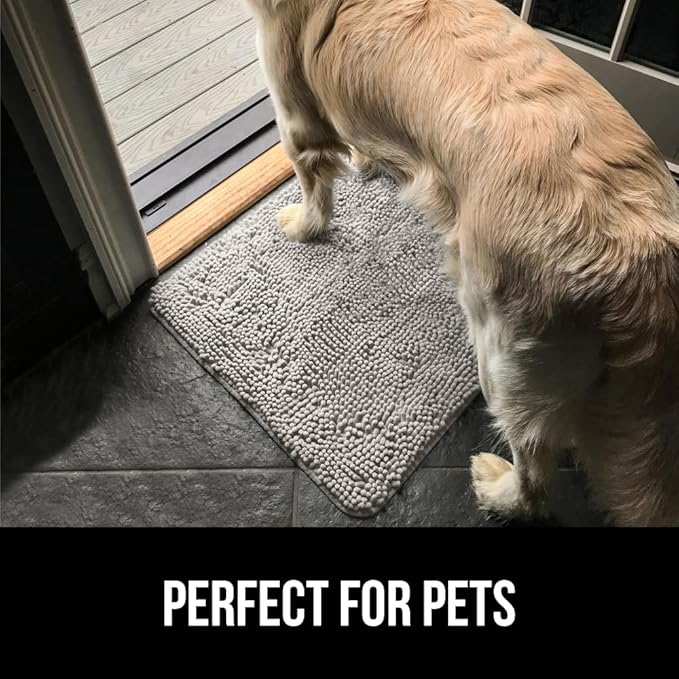 GORILLA GRIP SoakSTOPPER Dog Door Mat, 70x24 Machine Washable Rug Absorbent Doormat Captures Moisture Mud Dirt, Quick Dry Soft Chenille Entryway Rugs Indoor Entrance Mats for Dog Paws, Light Gray