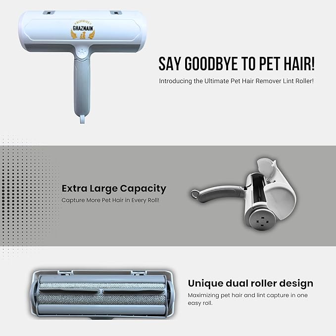 Pet Hair Remover and Lint Roller - Cat and Dog Hair Remover Roller, Reusable, Eco-Friendly, Multi-Purpose Cleaning Tool for Clothing, Furniture, Car Interiors, and Carpets