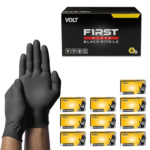 FIRST GLOVE Volt 6 Mil Black Nitrile Disposable Gloves - 200 Ct. XX-Large - Food Safe Heavy Duty Gloves for Cooking, Cleaning, Industrial & Food Service - Latex Free, Powder Free, Micro-Textured Grip