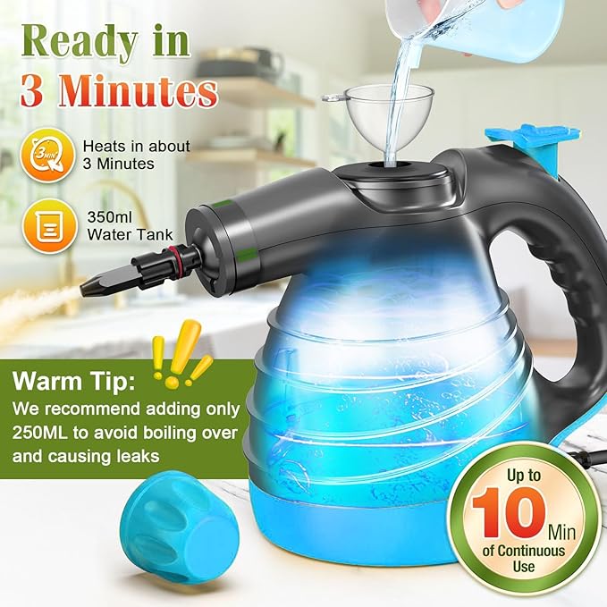 Deep Clean Steam Cleaner, Fast Heating Efficient Cleaning Multi-Purpose Handheld Steamer for Cleaning, Pressurized Multi-Surface Steam Cleaner for Home, Car, Upholstery, Floor, Grout, Couch and Grease