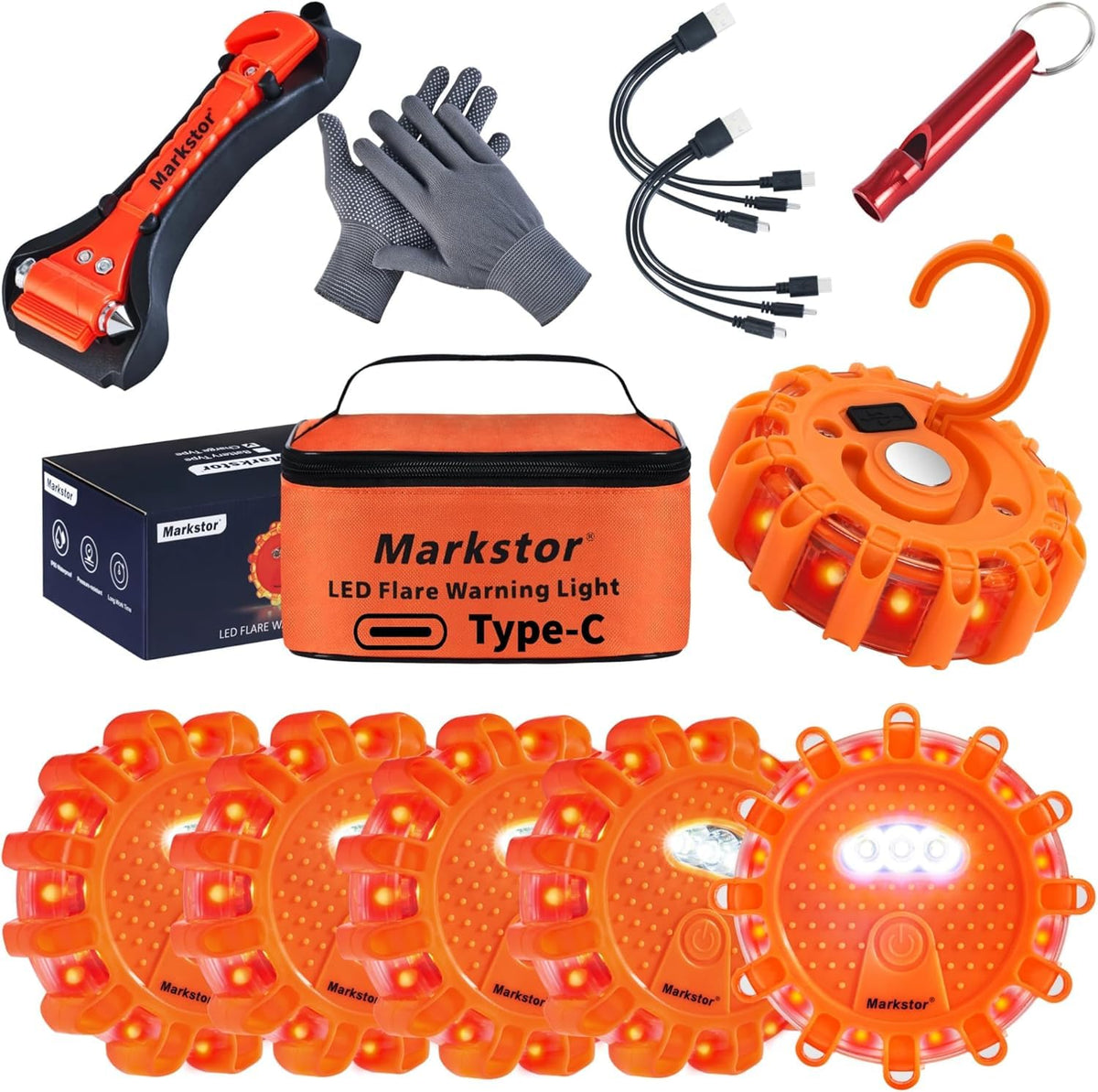 6-Pack LED Road Flares, Rechargeable roadside emergency kit - Image 1