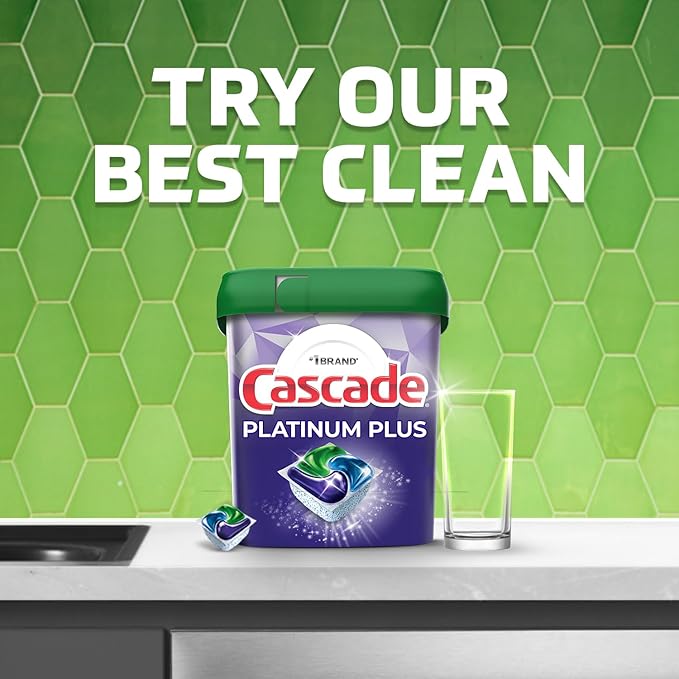 Cascade Platinum Plus Dishwasher Pods, Dish Detergent ActionPacs, Cleaning Supplies, Lemon, 52 Count