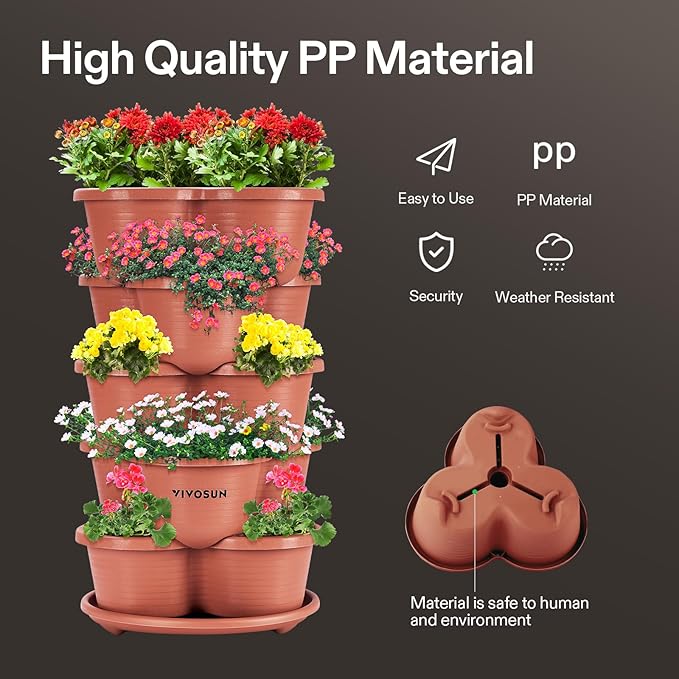 VIVOSUN 2-Pack 5 Tier Vertical Gardening Stackable Planter and 0.5Gal Handheld Garden Sprayer, 2L Pump Sprayer, 68 Oz Water Spray Bottle with Safety Valve, Adjustable Nozzle