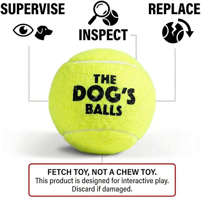 The Dog's Balls Dog Tennis Balls for Dogs, Yellow, 12-Pack - Non-Abrasive Felt Fetch Balls, Tough Rubber Core, Float in Water, Fits Standard Launchers