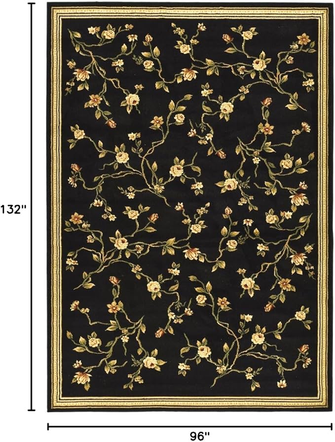 SAFAVIEH Lyndhurst Collection Area Rug - 8' x 11', Black, Traditional Floral Design, Non-Shedding & Easy Care, Ideal for High Traffic Areas in Living Room, Bedroom (LNH220A)