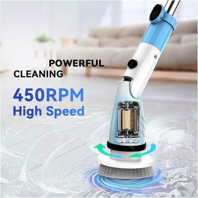 Compatible with TASVAC Electric Spin Scrubber,Cordless Cleaning Brush with 5 Replaceable Heads, Powerful Scrubbing for Bathroom, Tub, Tile, Floor, Kitchen(Blue,US)