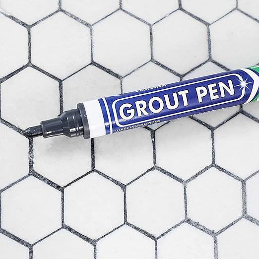 Grout Pen Tile Paint Marker: Dark Grey 2 Pack with Extra Tips (Narrow, 5mm) & Large Dark Grey (Wide, 15mm Tip) - Waterproof Grout Colorant and Sealer Pen to Renew, Repair, and Refresh Tile Grout
