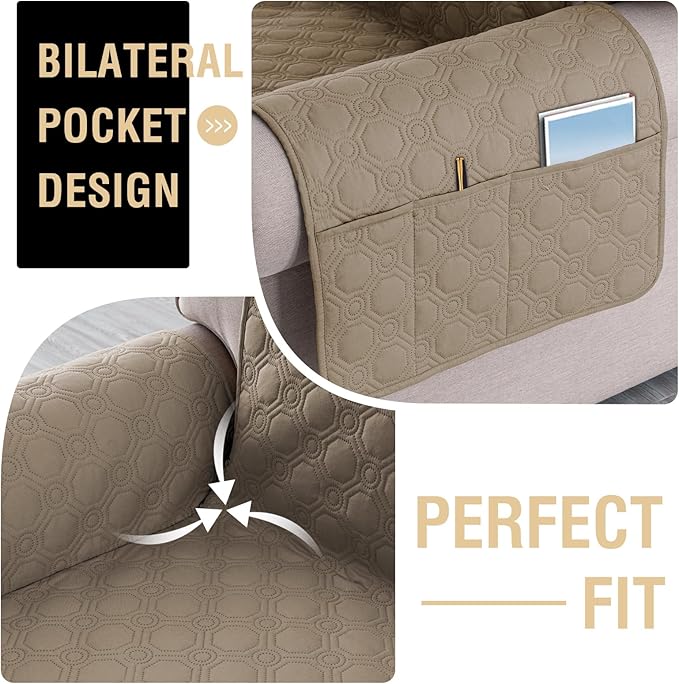 PrinceDeco Loveseat Couch Cover for 2 Cushion Couch Sofa Cover for Dogs Water Proof Slipcover Non-Slip Furniture Protector with Elastic Straps for Pet Cat Children(Loveseat 48",Taupe)
