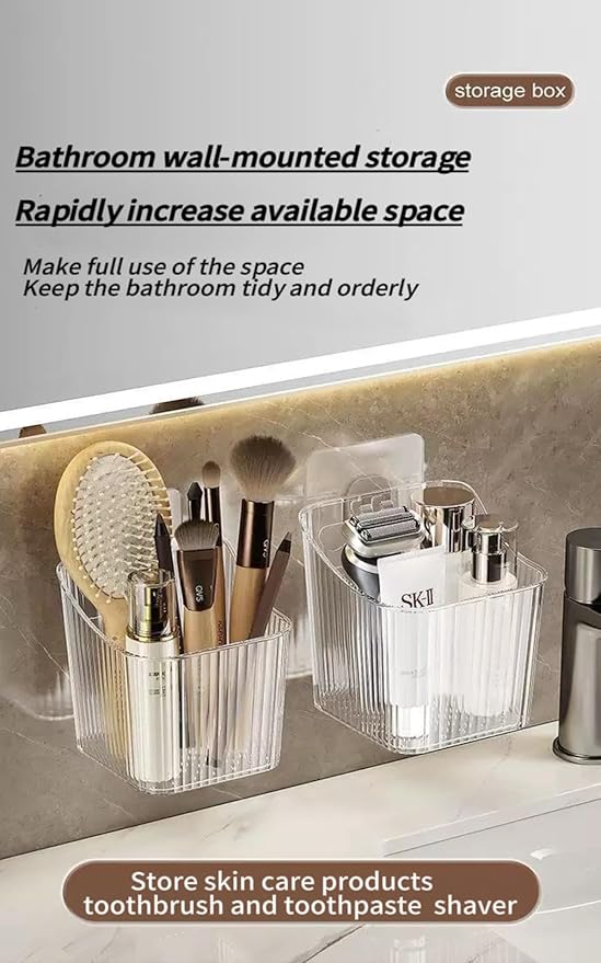 6Pack small Wall Mount Organizer, Adhesive Cabinet Door Storage Bins, Clear Makeup Container, Stackable Organizer Basket for Kitchen, Bathroom, Cabinet, Pantry, Office，Refrigerator Small Items storage